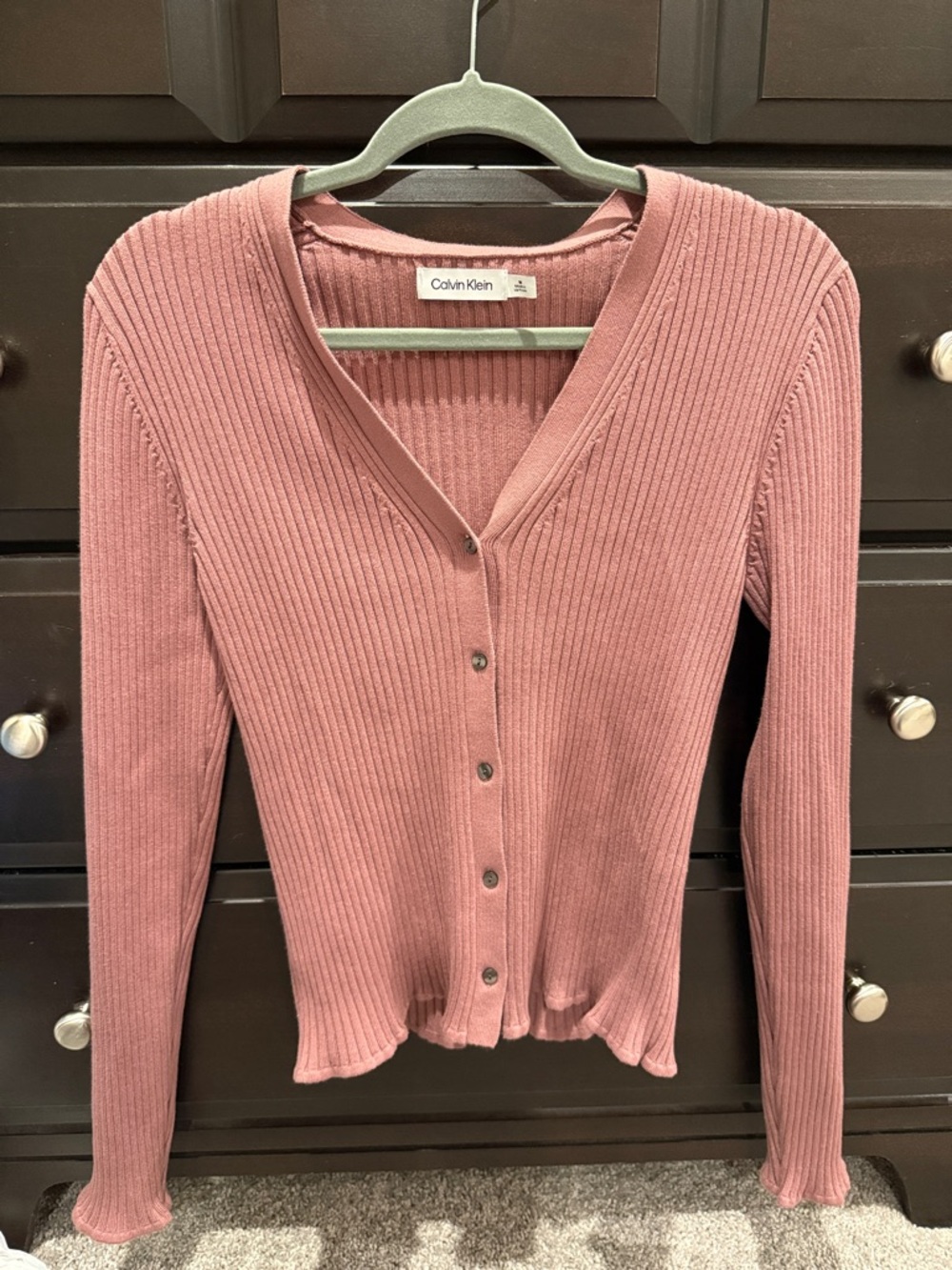 Calvin Klein Blush Pink Ribbed Button-Front Cardigan